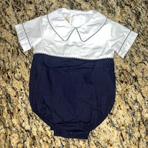 Navy and White Baby Romper